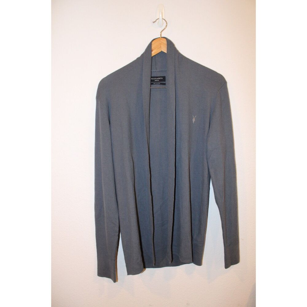 All Saints men's mode merino open cardigan gray size medium